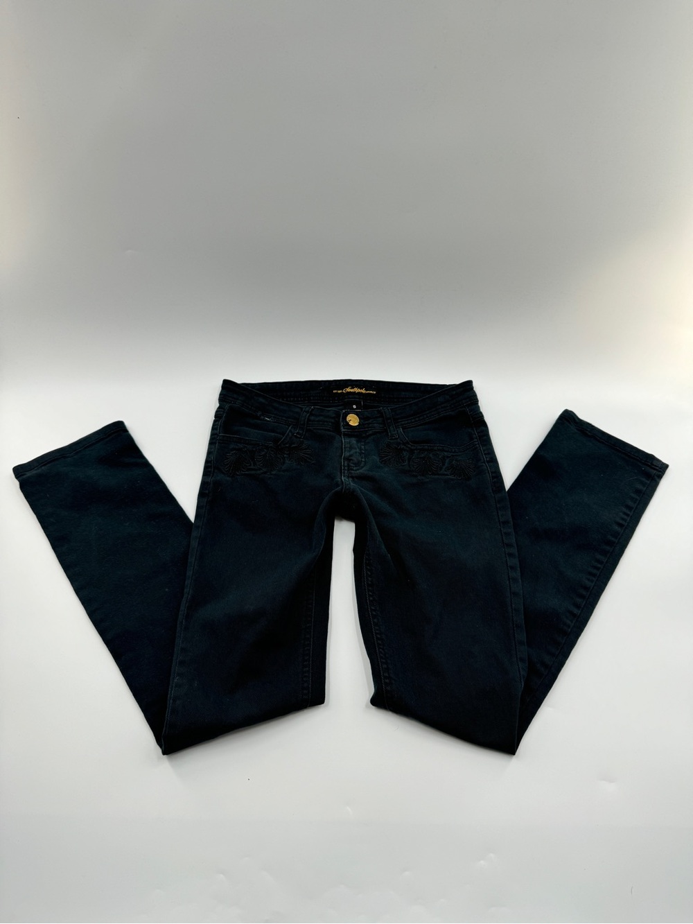 Vintage Southpole Black Ultra Low Rise Embroidered Skinny Jeans Women’s 5 Y2K